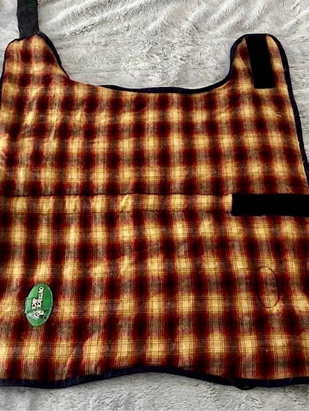 Outback Jack Dog Jacket - Brown/Yellow Plaid & Navy - M/L (see measurements)